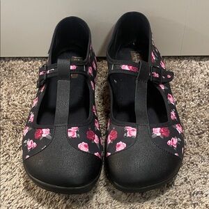 Floral Black Women's Flats by Hot Chocolate Design